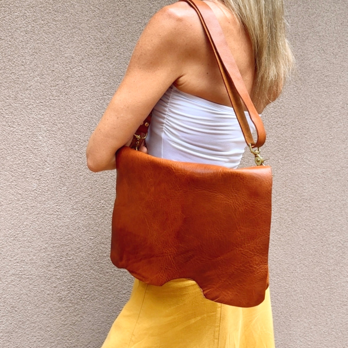 Cognac Raw Flap Bag