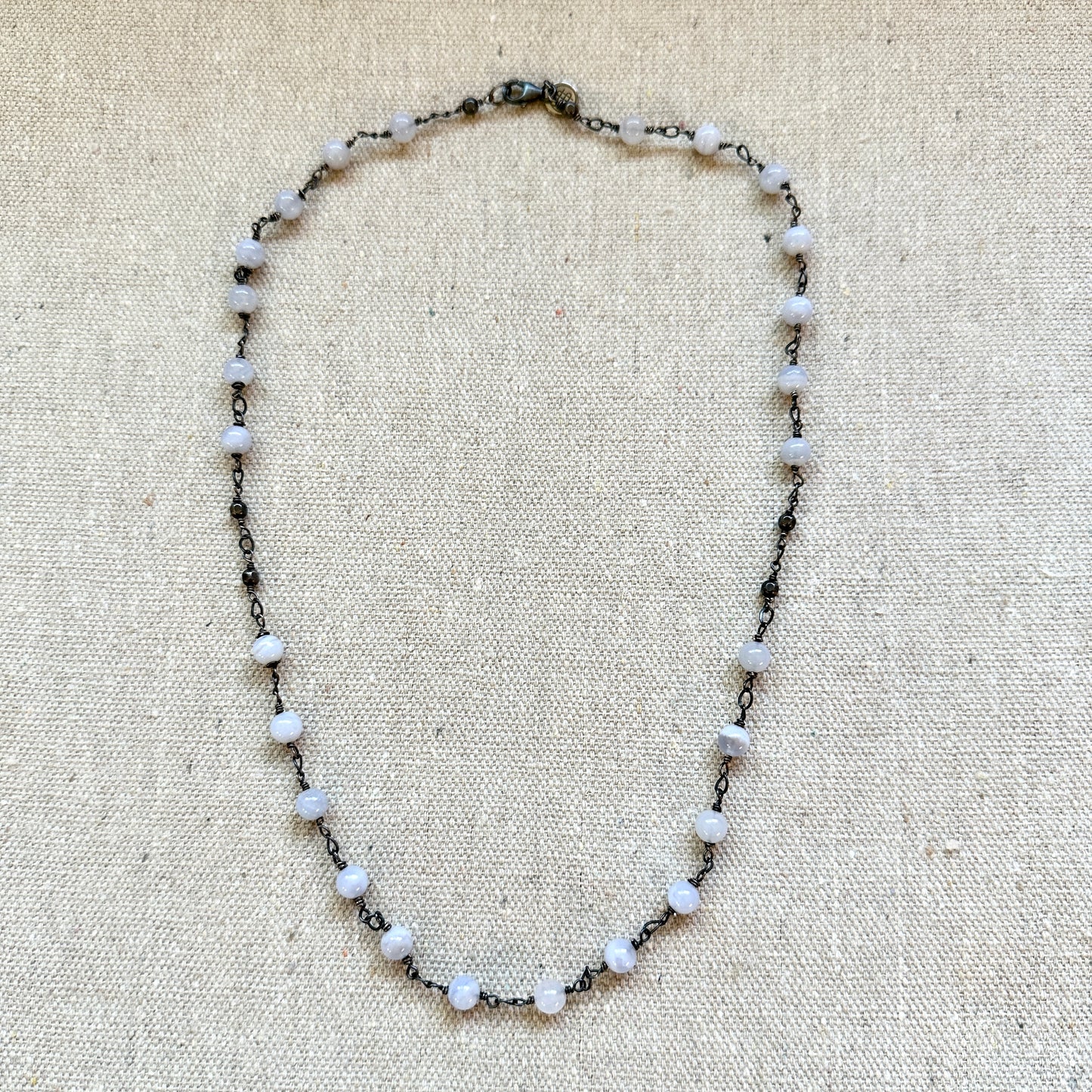 Blue Lace Agate Oxidized Necklace