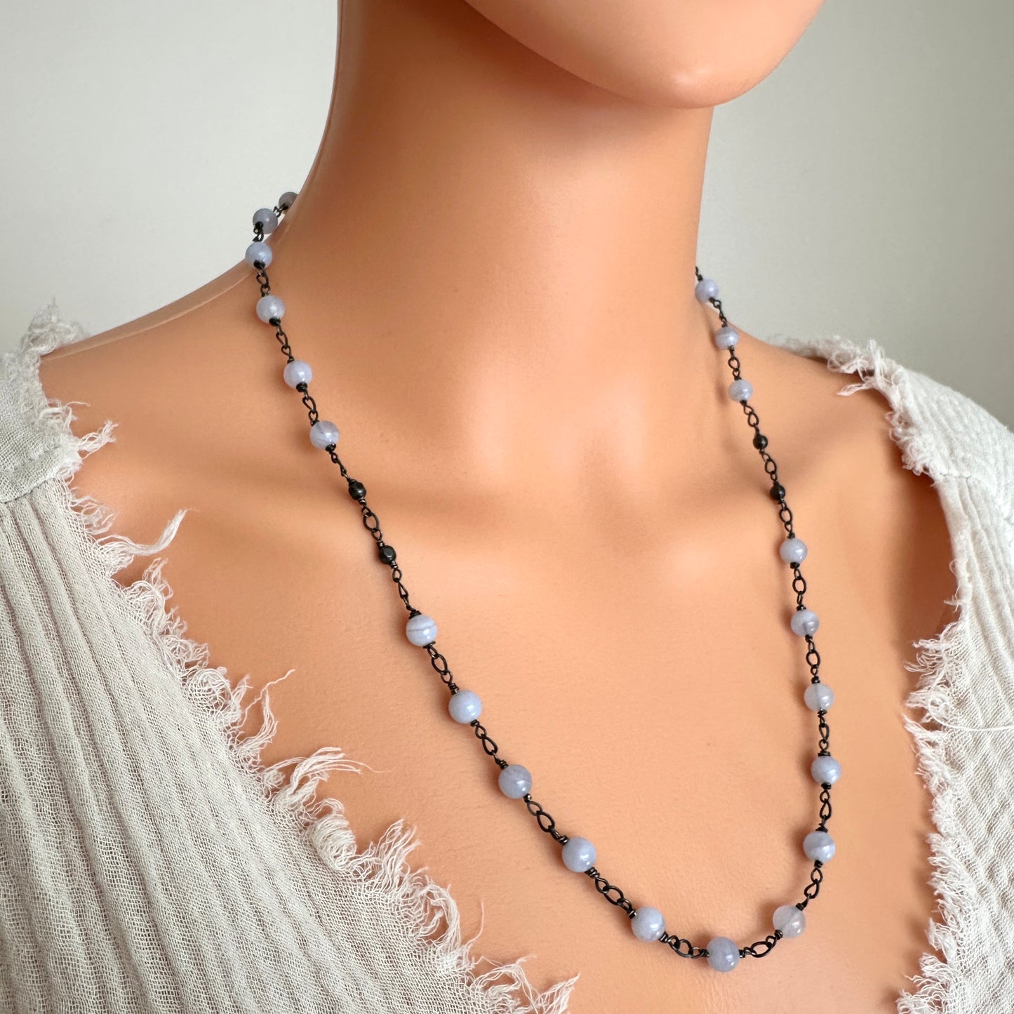 Blue Lace Agate Oxidized Necklace