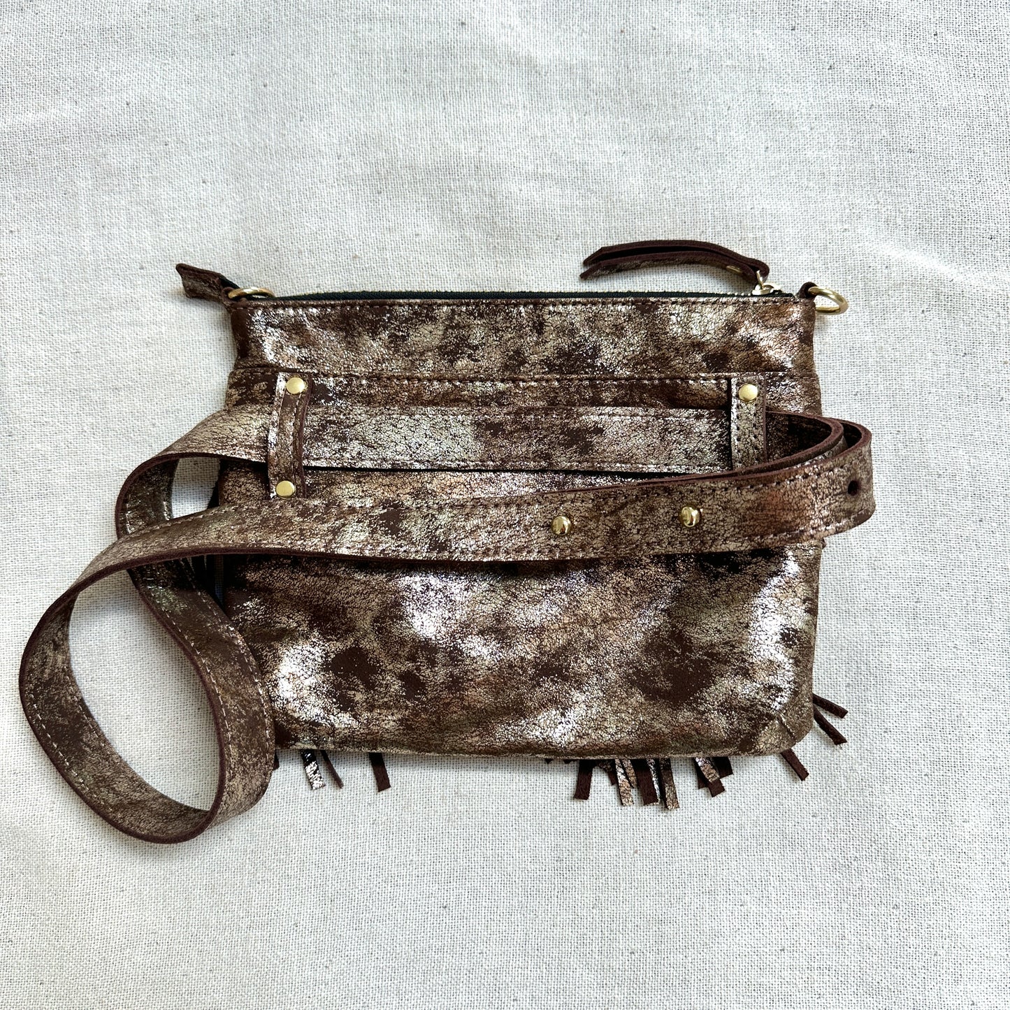 Small Brown and Gold Metallic Leather Fanny Pack