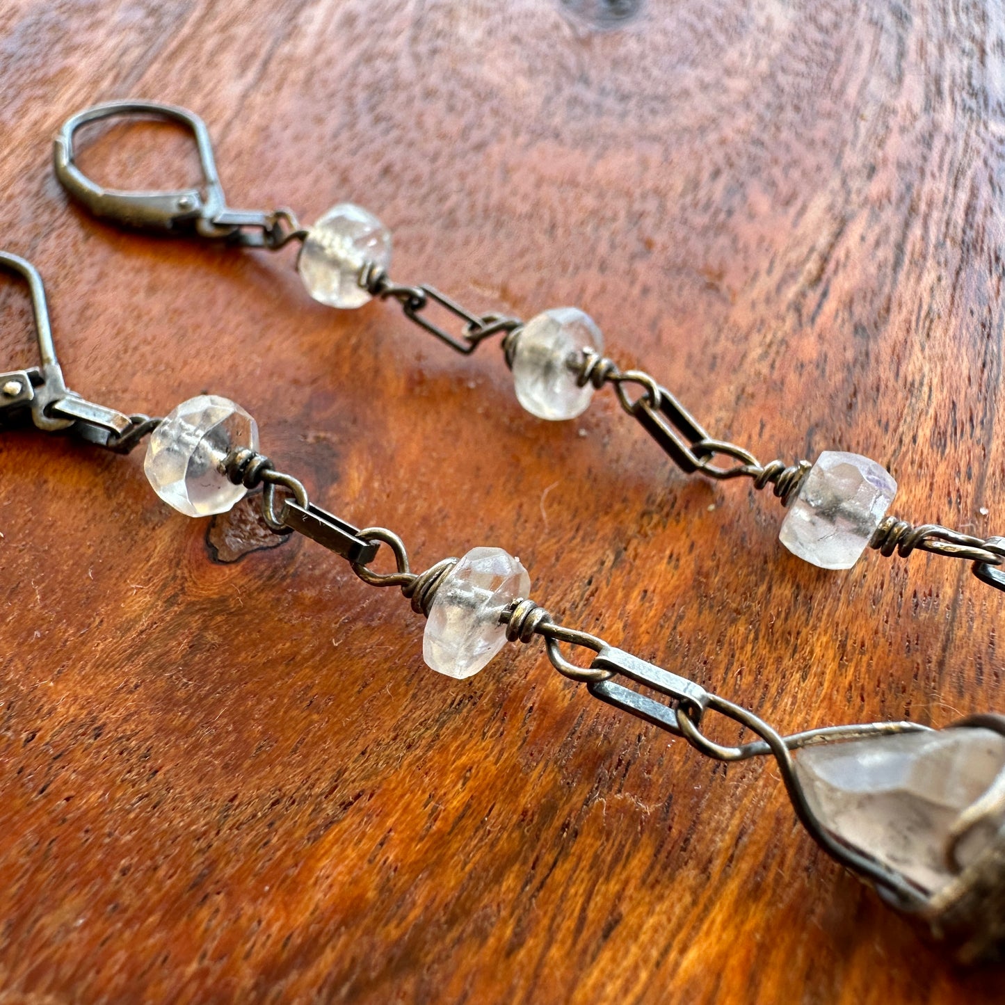 Oxidized Silver Moonstone Quartz Earrings