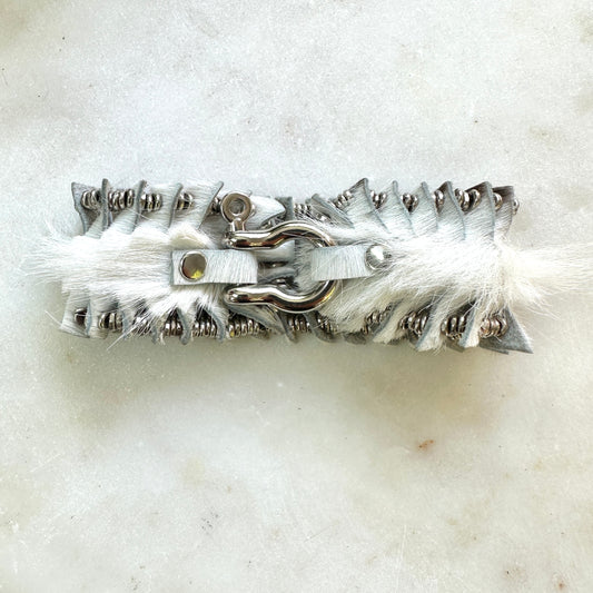 White Hair-On Cowhide Leather Beaded Bracelet