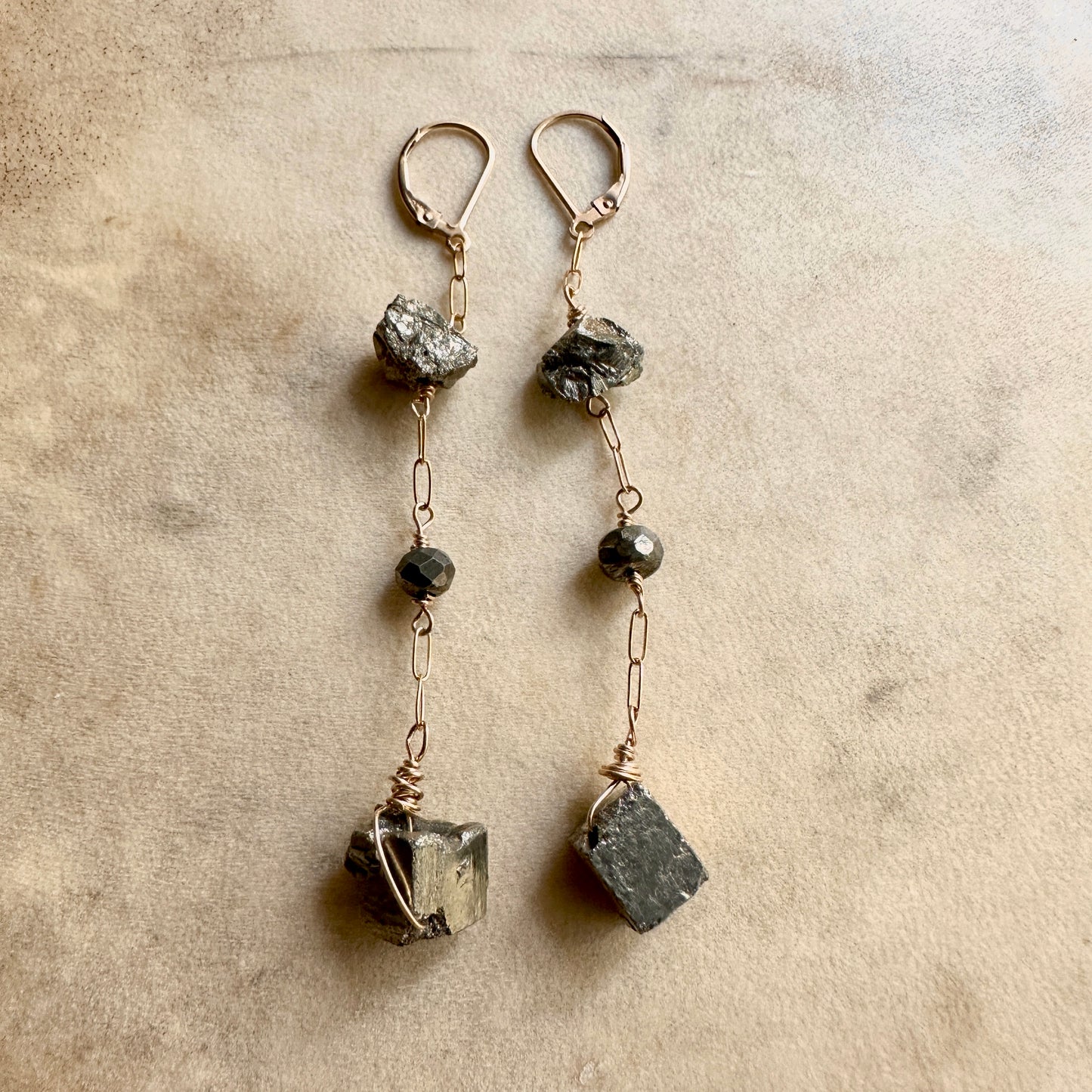 Raw Pyrite Drop Earrings