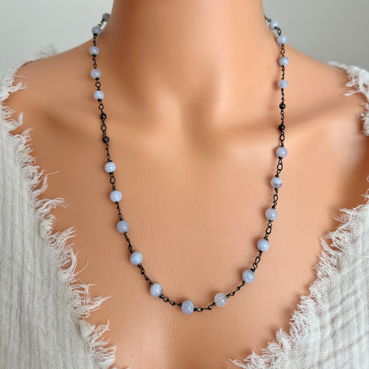 Blue Lace Agate Oxidized Necklace