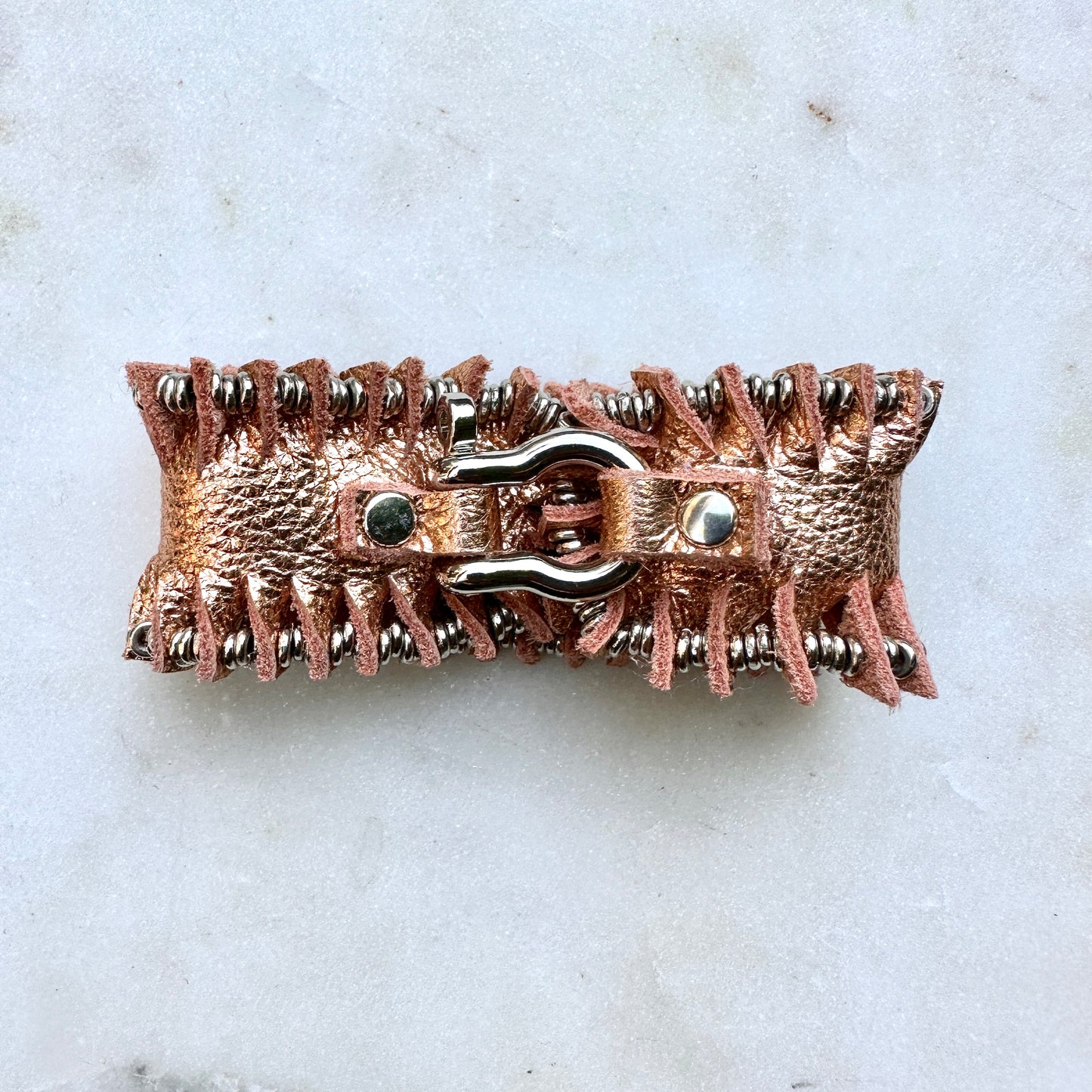 Rose Gold Leather Beaded Bracelet