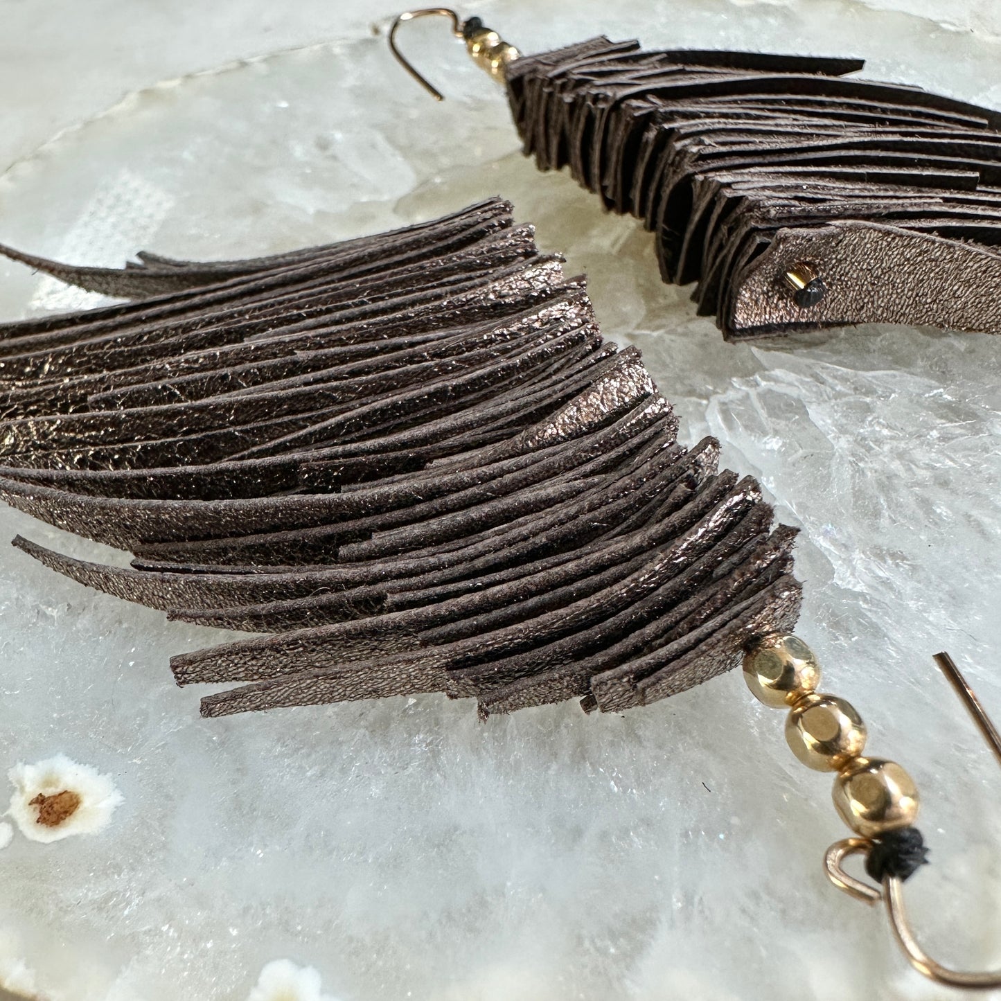 Dark Brown and Pewter Leather Goddess Earrings