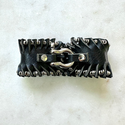 Black Leather Beaded Bracelet