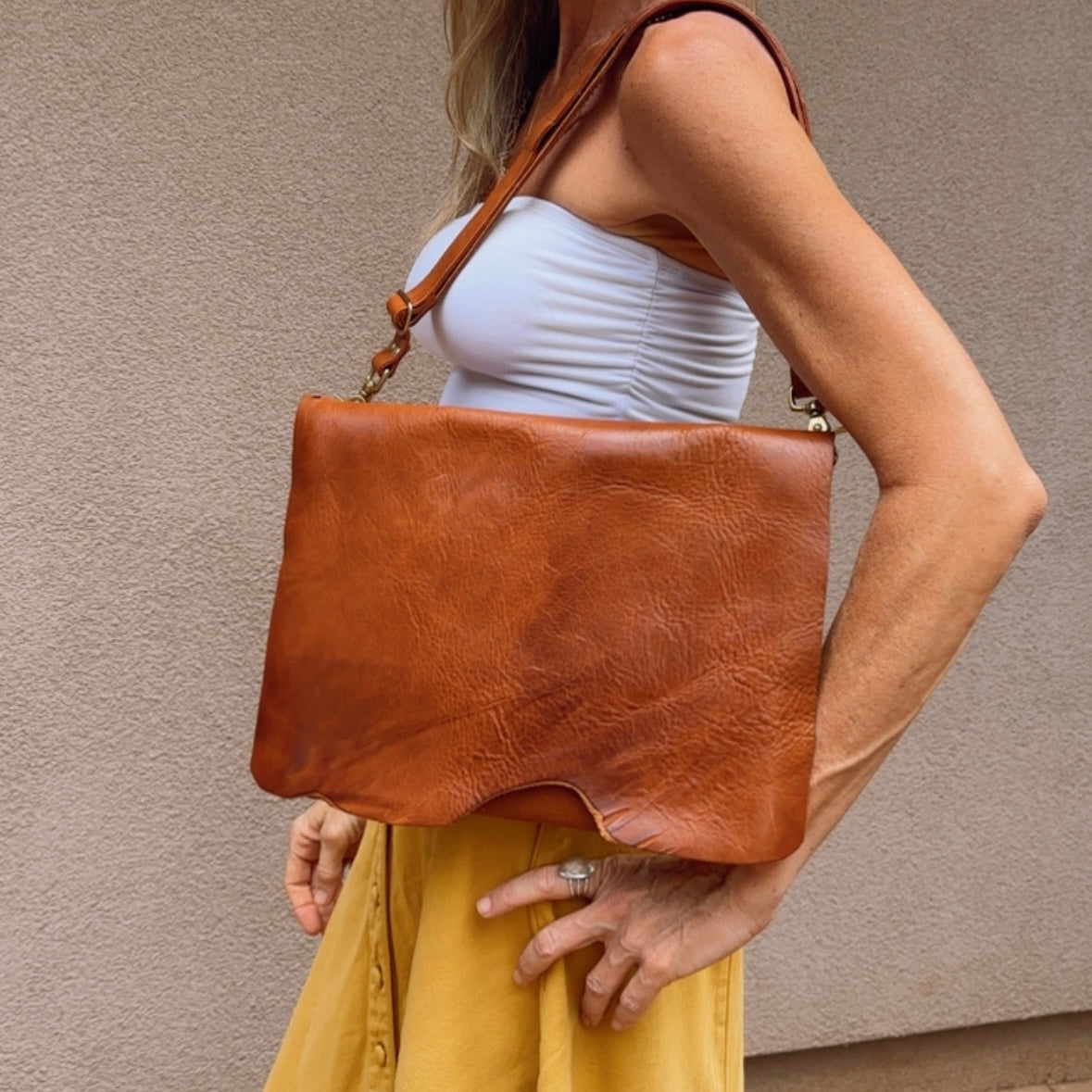 Cognac Raw Flap Bag