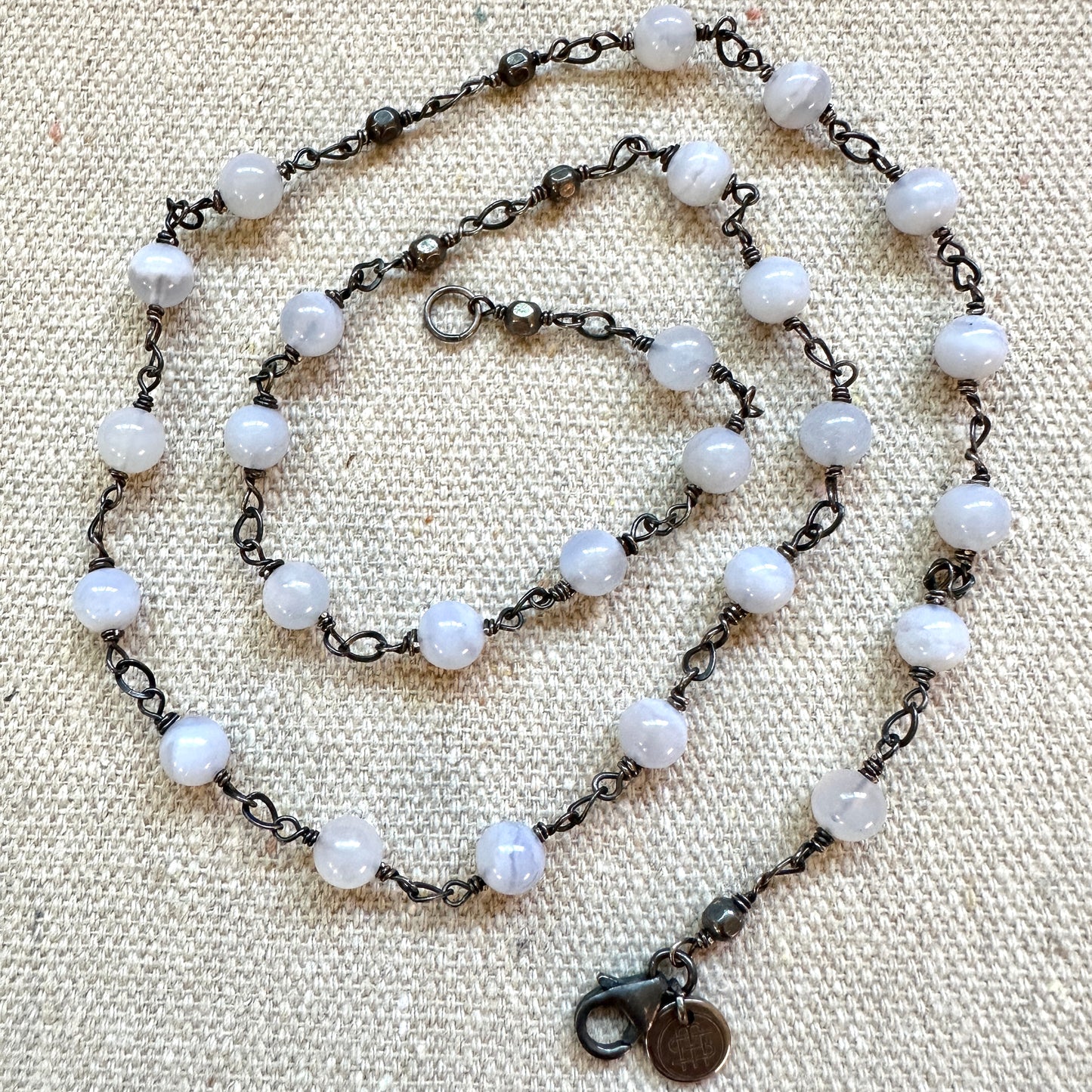 Blue Lace Agate Oxidized Necklace