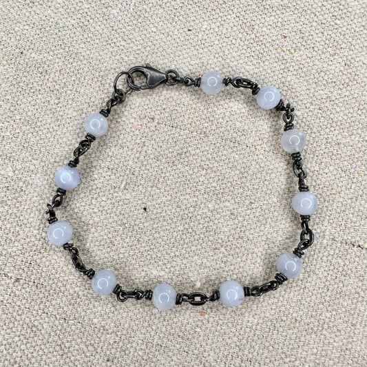 Blue Lace Agate Oxidized Bracelet