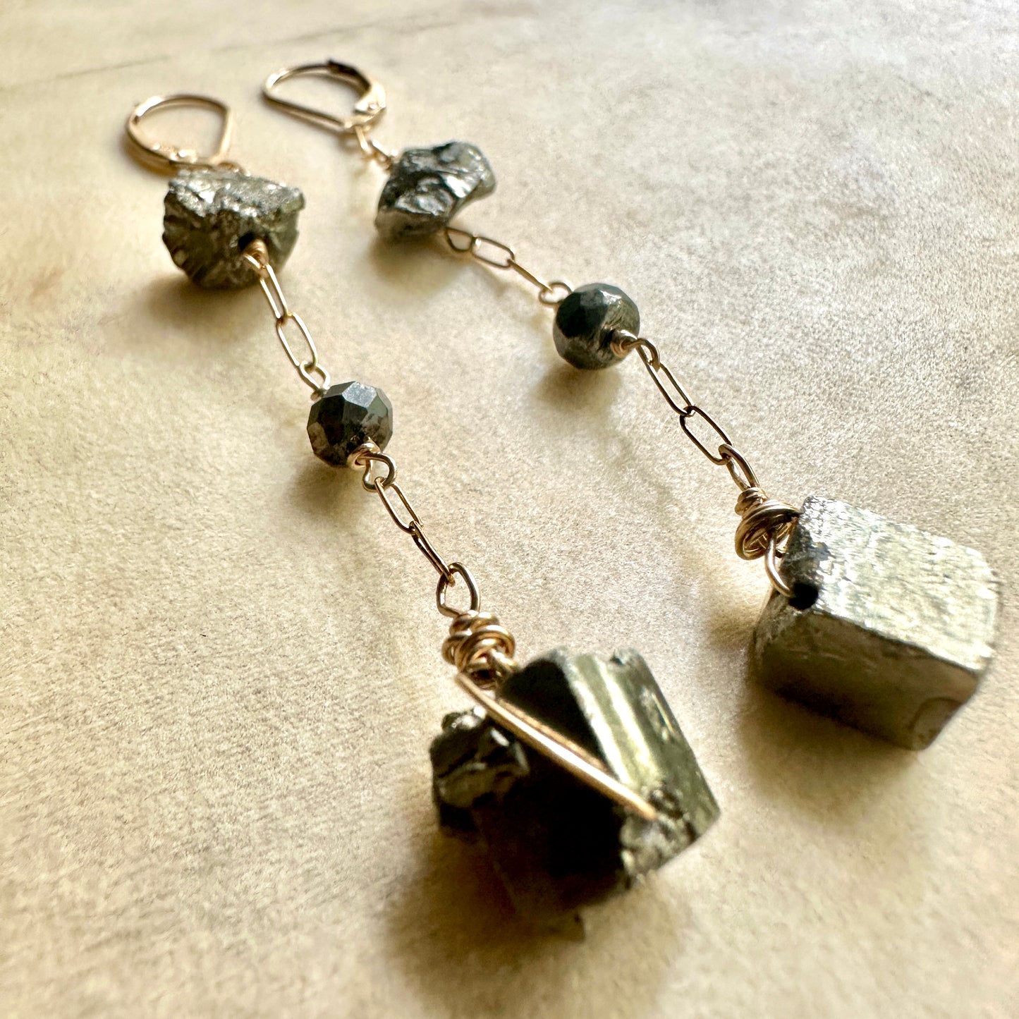 Raw Pyrite Drop Earrings