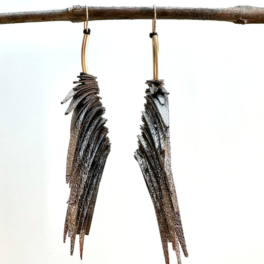 Dark Brown and Pewter Leather Diva Princess Earrings