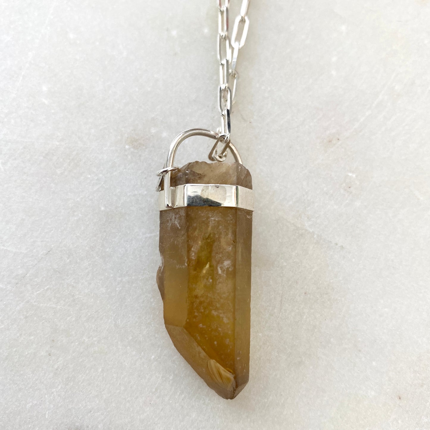 Raw Citrine pendant sterling silver chain necklace.