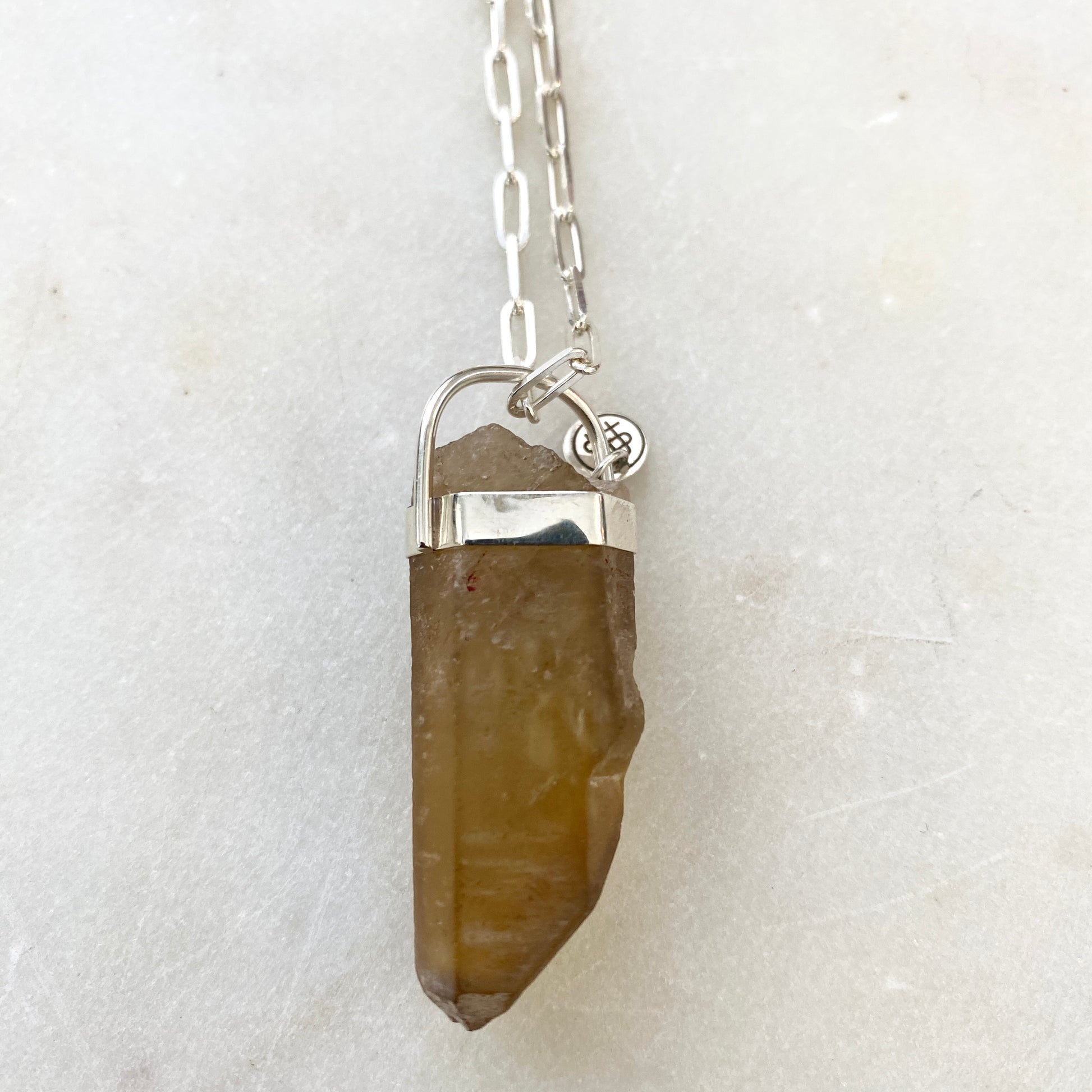 Raw Citrine pendant sterling silver chain necklace.