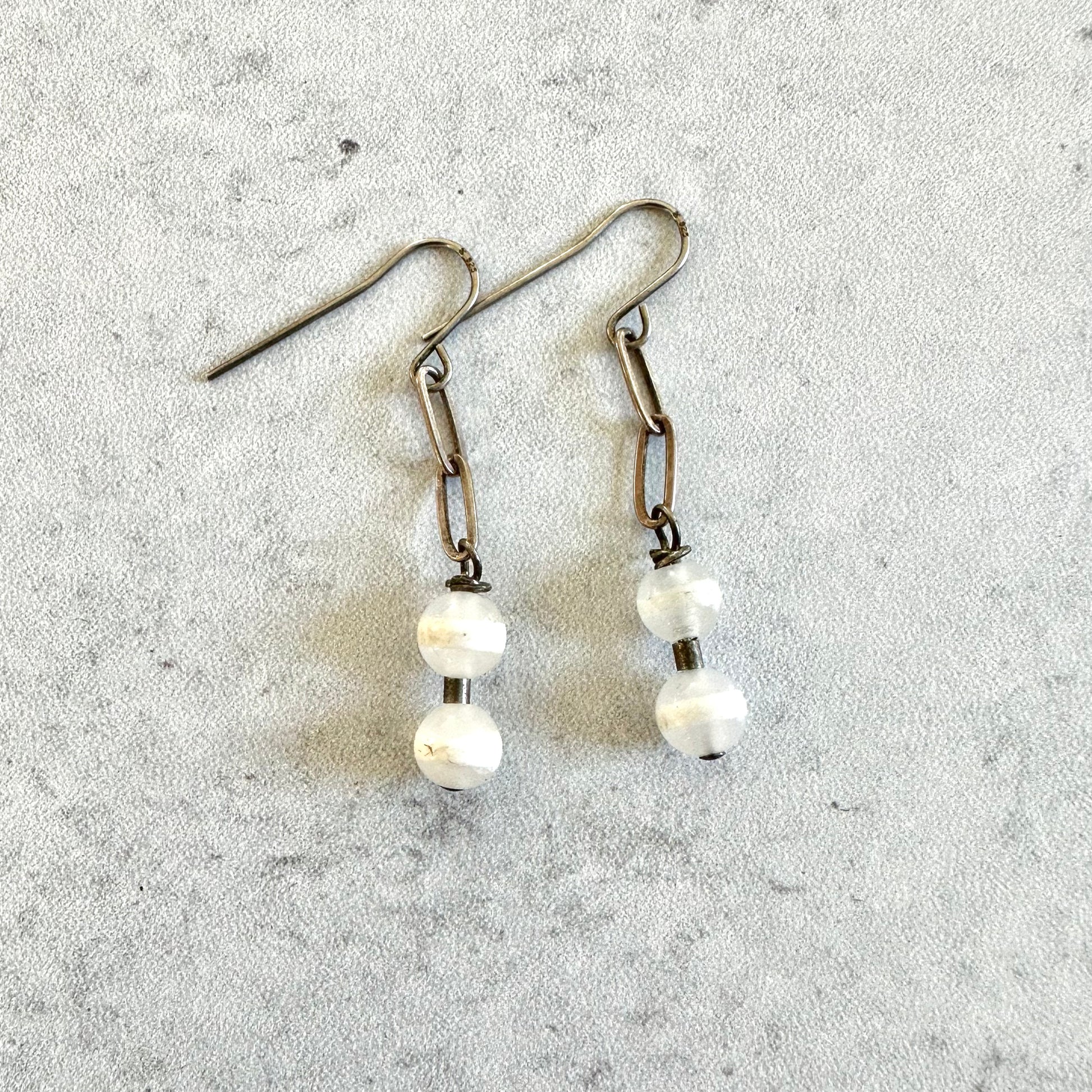 white agate gemstone and silver earrings