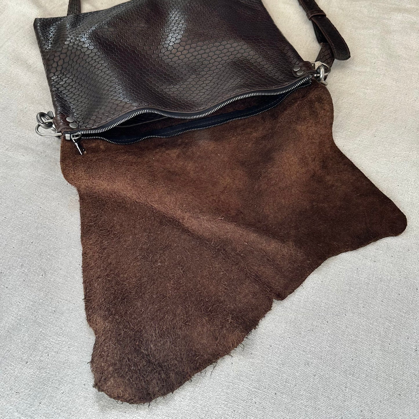 Dark Brown Gunmetal Snakeprint Bag