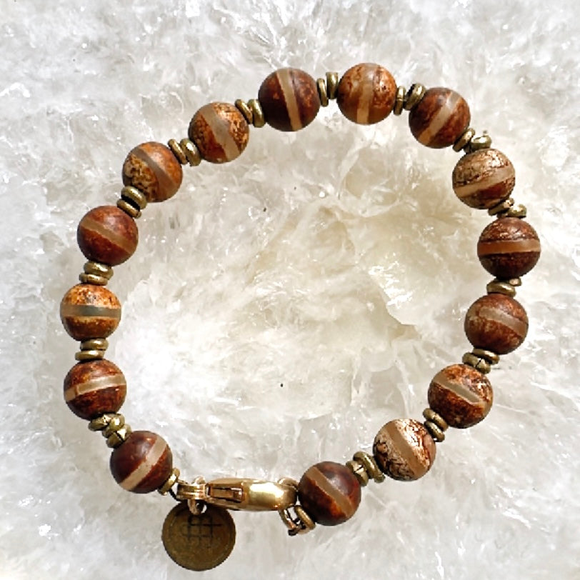 brown agate and gold mens womens bracelet