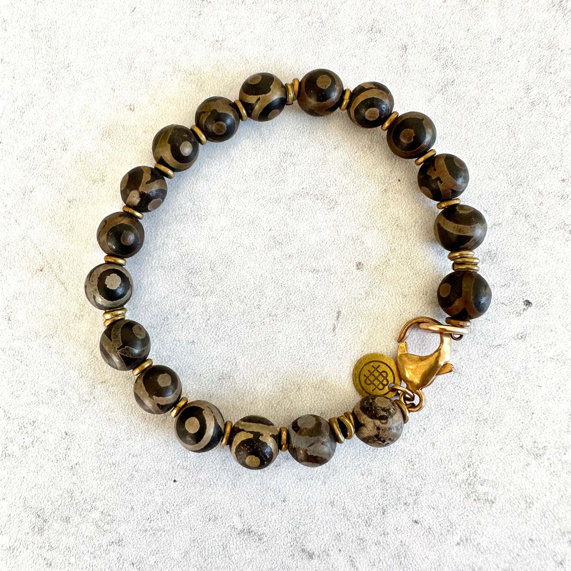 brown agate and gold mens womens bracelet