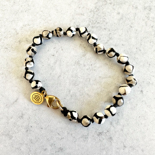 Black and White agate gemstone and gold womens bracelet