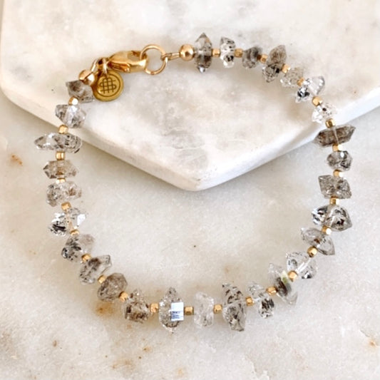 Herkimer diamond and gold bracelet