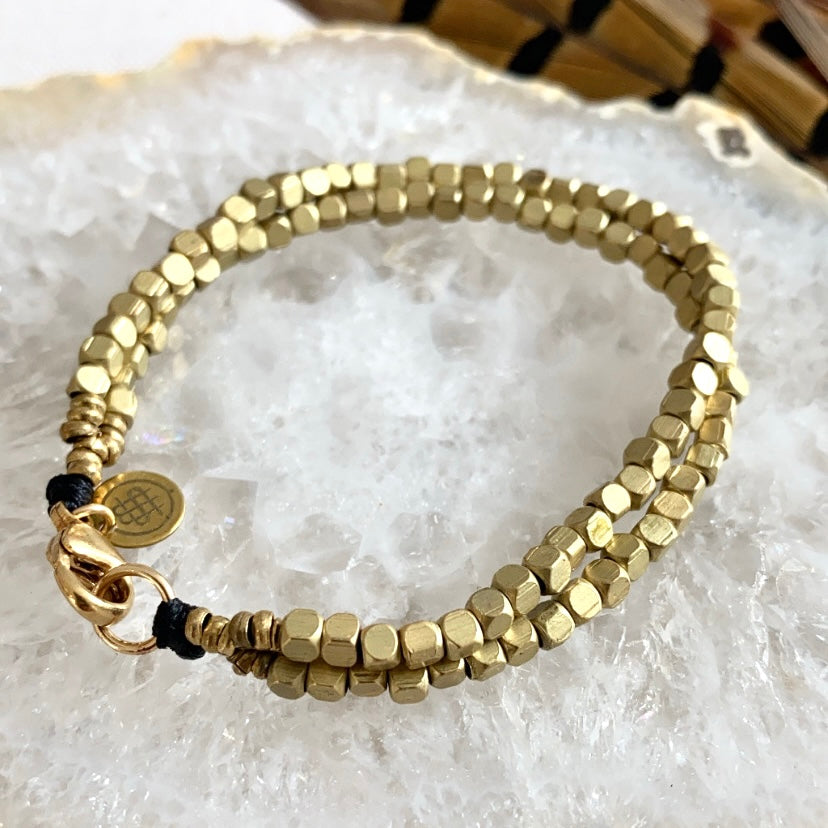 bold gold double strand wrap around bracelet 