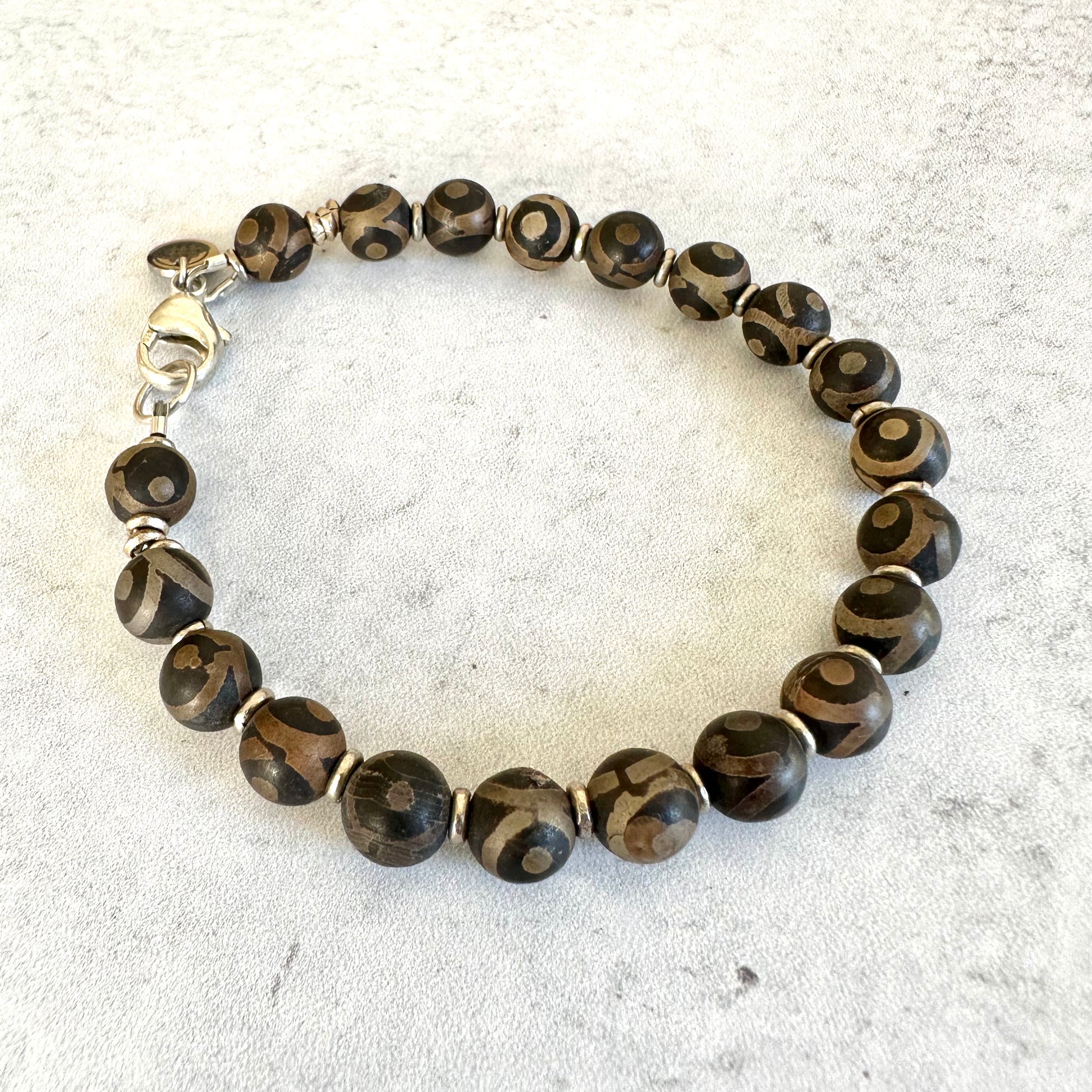 brown agate and silver mens womens bracelet