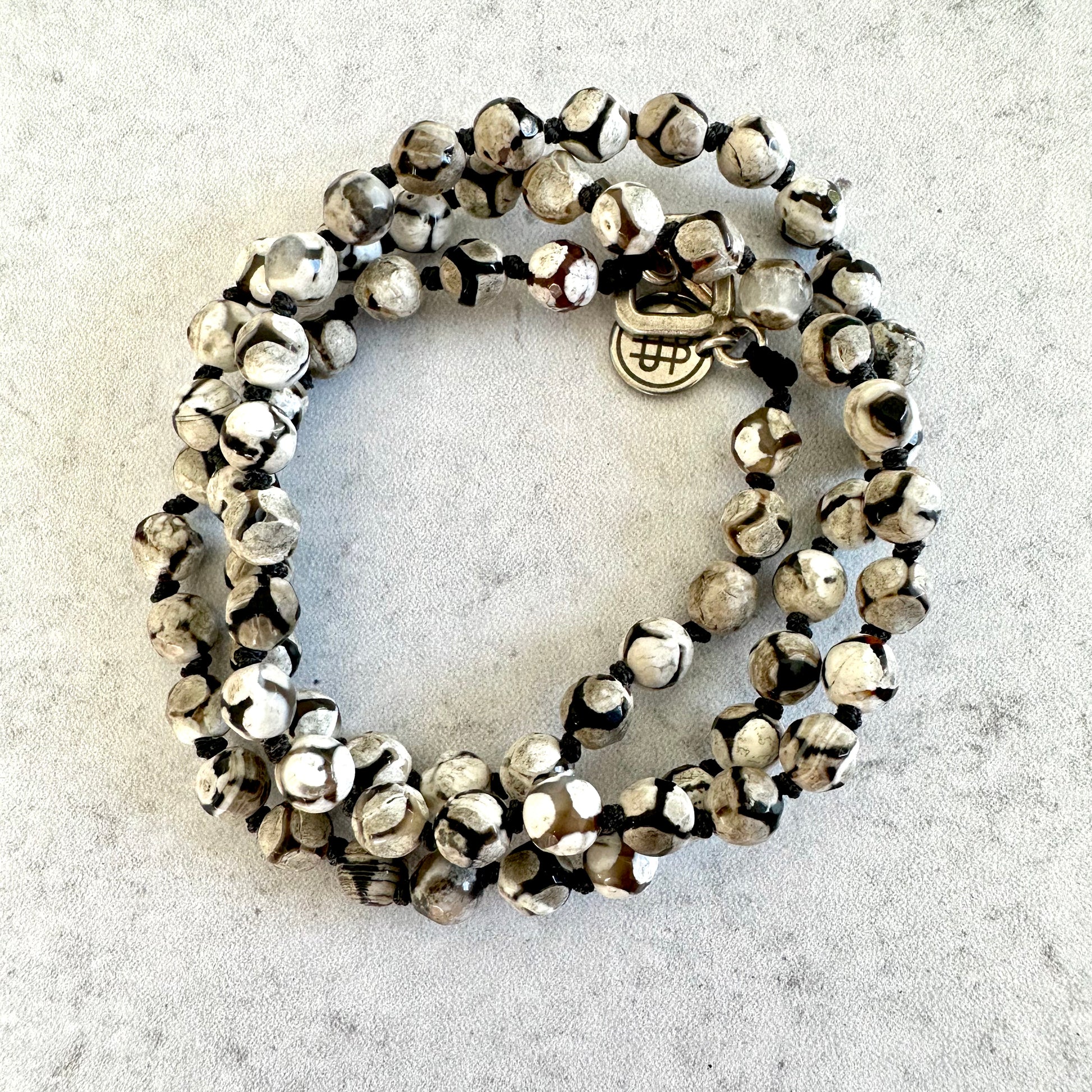 Black and white gemstone and sterling silver womens bracelet