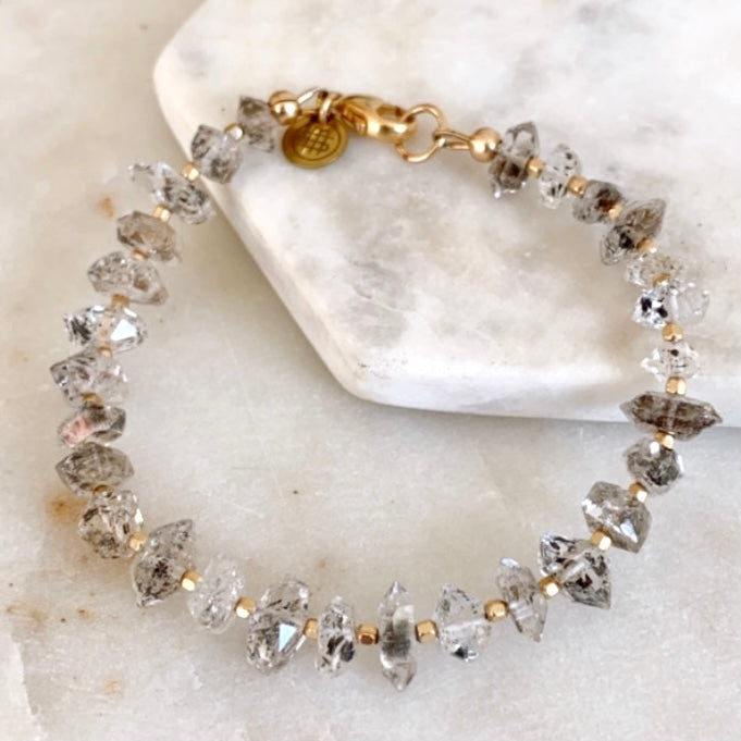 Herkimer diamond and gold bracelet