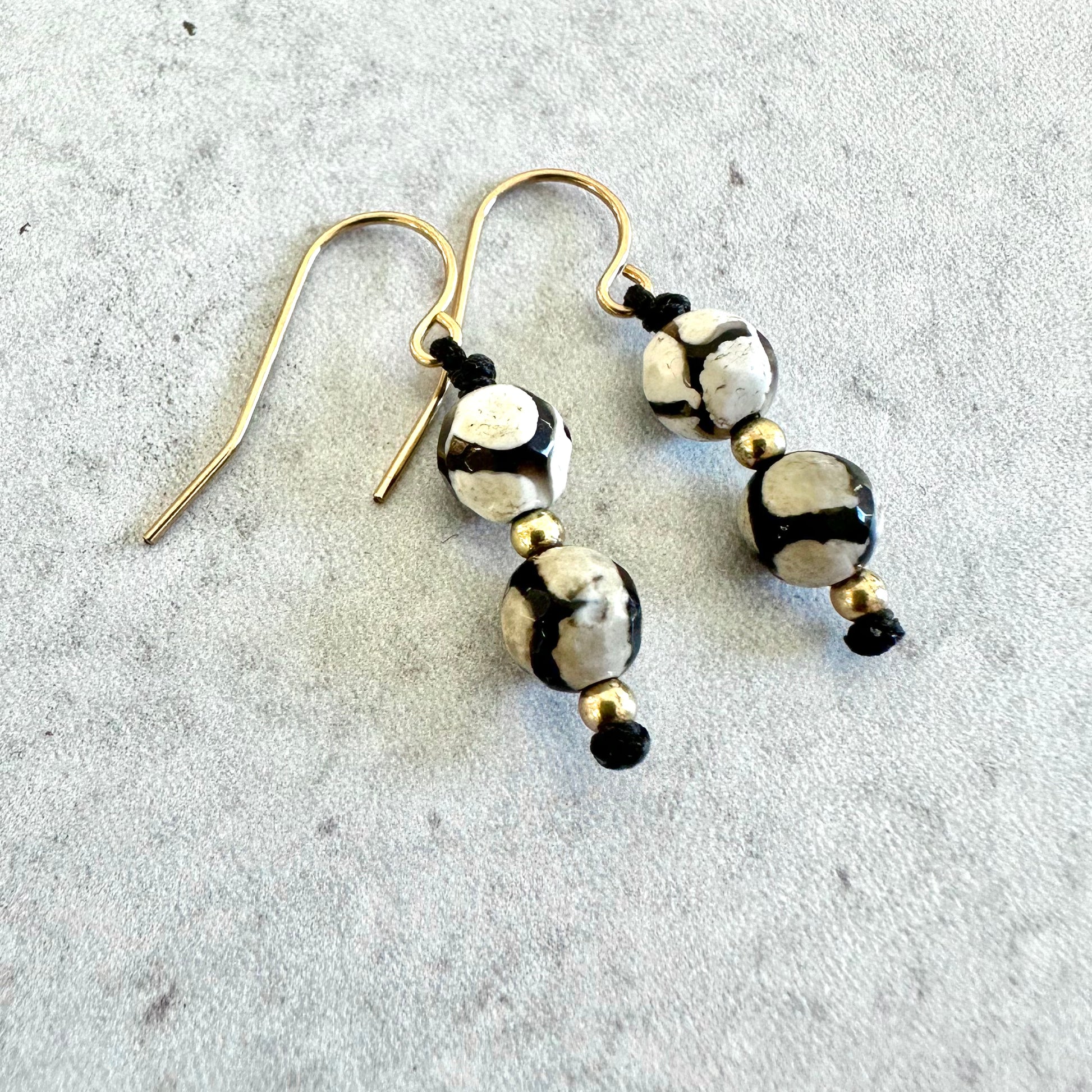 black and white agate and gold earrings