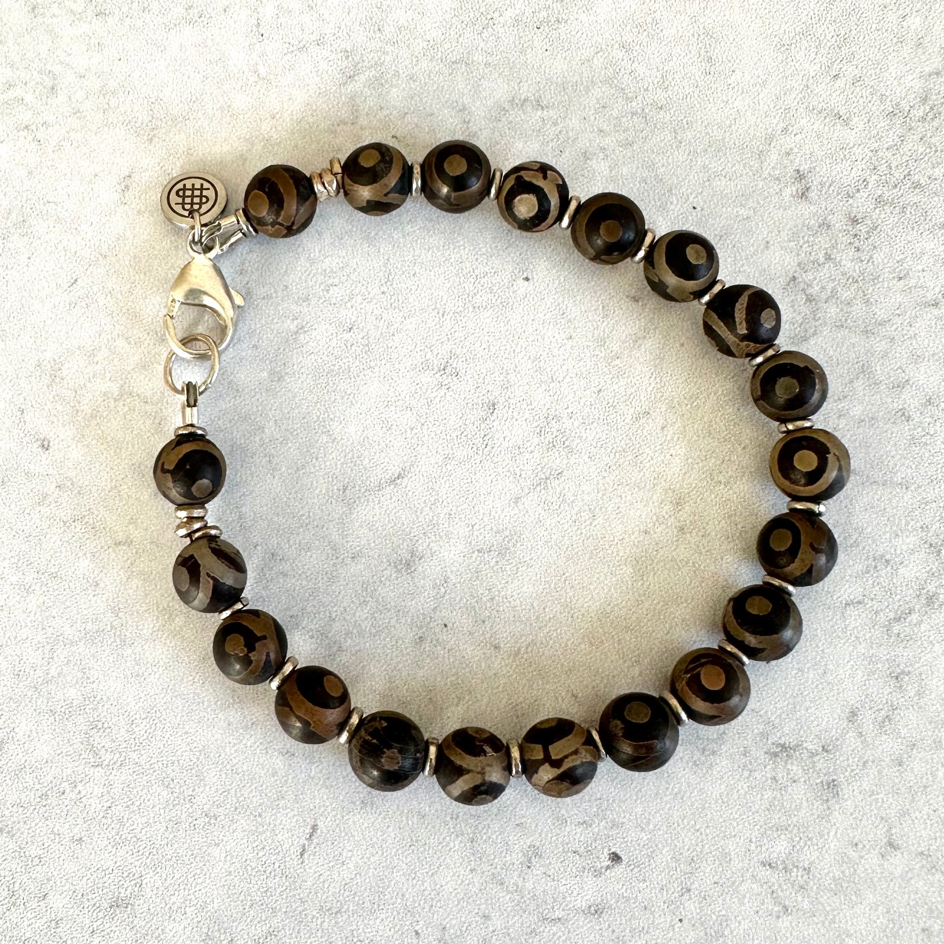 Unisex Evil Eye Tibetan Agate Silver Bracelet