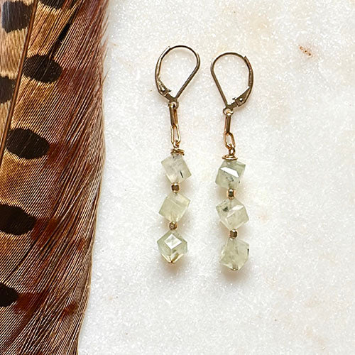 prehnite green gemstone and gold earrings